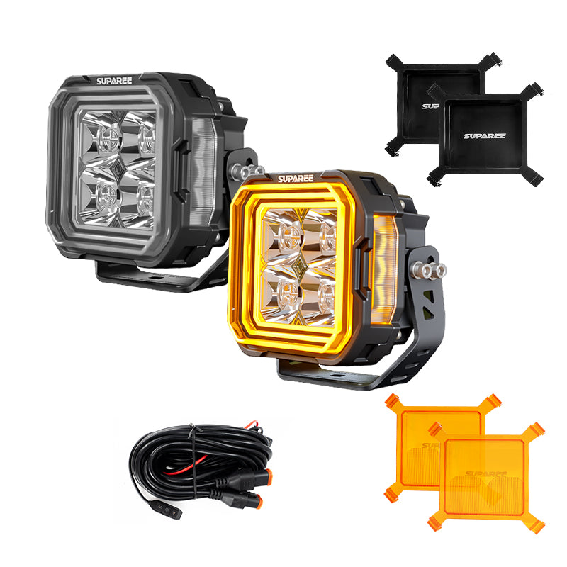 Suparee 5 inch Led Pod Lights with stepped halo DRL for Universal