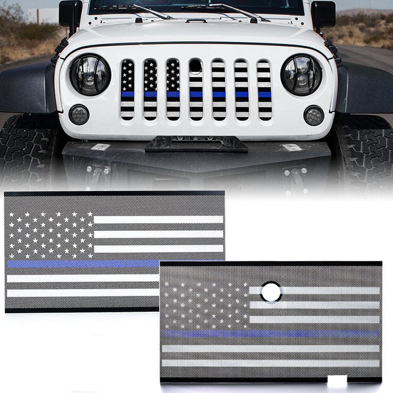 Jeep Grille Insert with Blue Stripe Flag For 20072018 Wrangler JK JKU