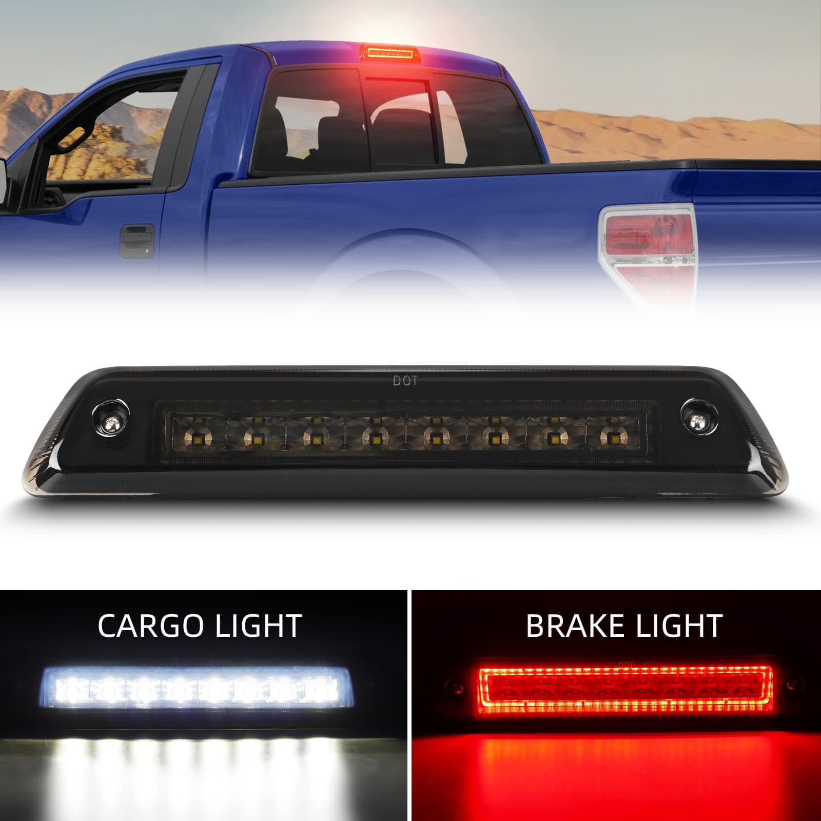LED 3rd Brake Light & Cargo Lamp For 2009-2014 Ford F-150 – Smoke Lens, Black Housing