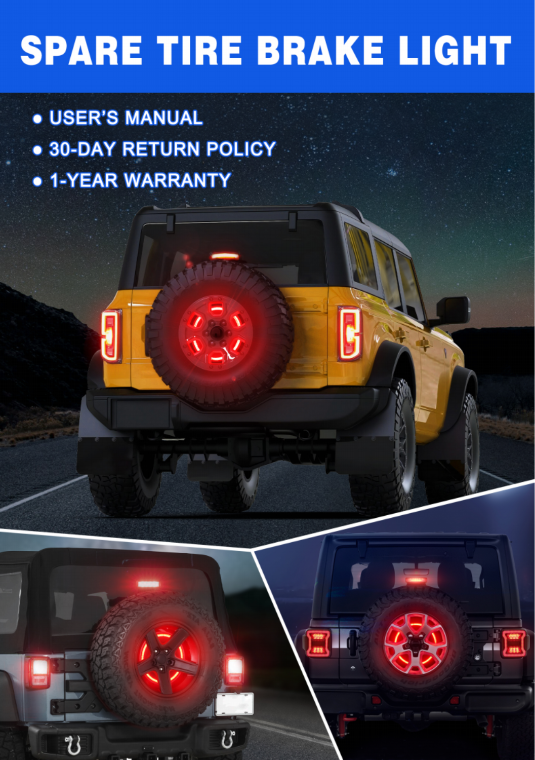 New Design -- Spare Tire Brake Light for Ford Bronco/Jeep JK JL!