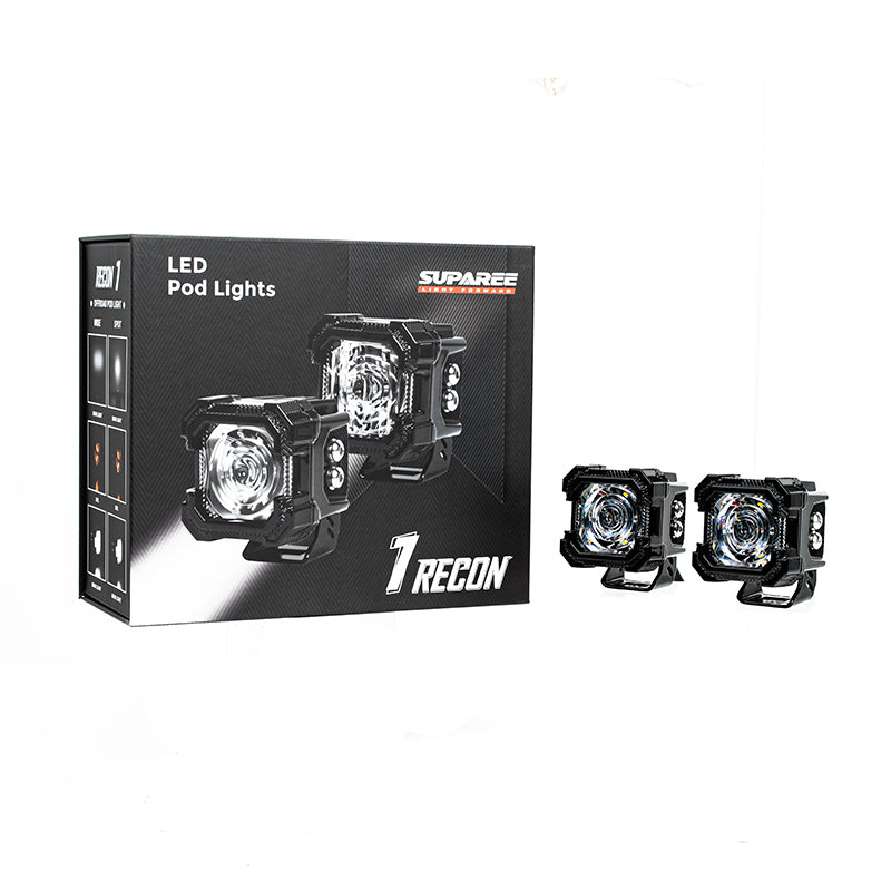 Suparee Recon 1 2" LED Pod Lights Spot Flood Beam With Amber DRL