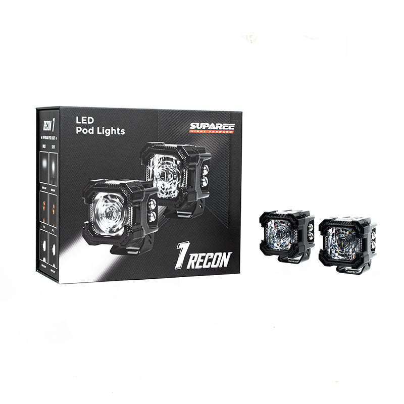 Suparee Recon 1 2" LED Pod Lights Spot Flood Beam With Amber DRL