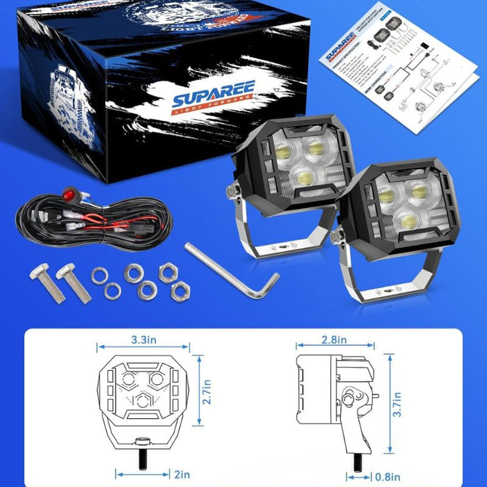 Suparee 3 Inch LED Spot Light White Work Lights for Truck Off-Road