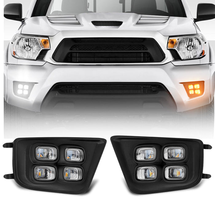 Suparee 4-Eye Style LED Fog Lights with Amber Turn Signal for 2012-2015 Toyota Tacoma