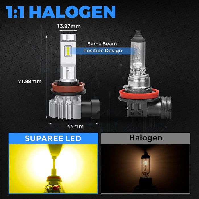 SUPAREE H8 H11 H16 LED Bulbs with 3000K Yellow Hi/Lo Beam for Fog Lights