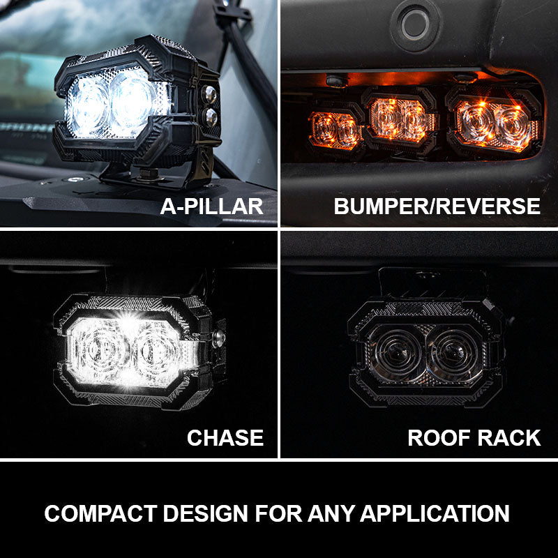 Suparee Recon 2 3" LED Pods with Amber DRL Spot and Wide Beam
