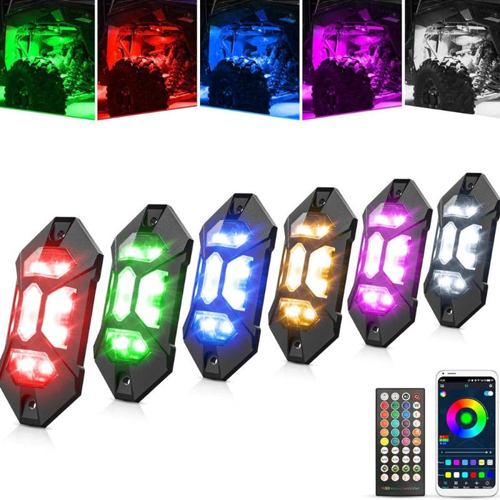 SUPAREE 6 Pods RGB-W LED Rock Lights with Phone APP and Remote Control