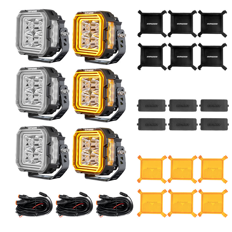 Suparee 5 inch Led Pod Lights with stepped halo DRL for Universal