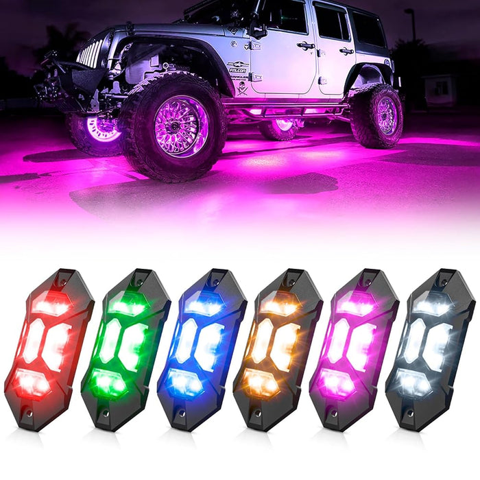 SUPAREE 6 Pods RGB-W LED Rock Lights with Phone APP and Remote Control
