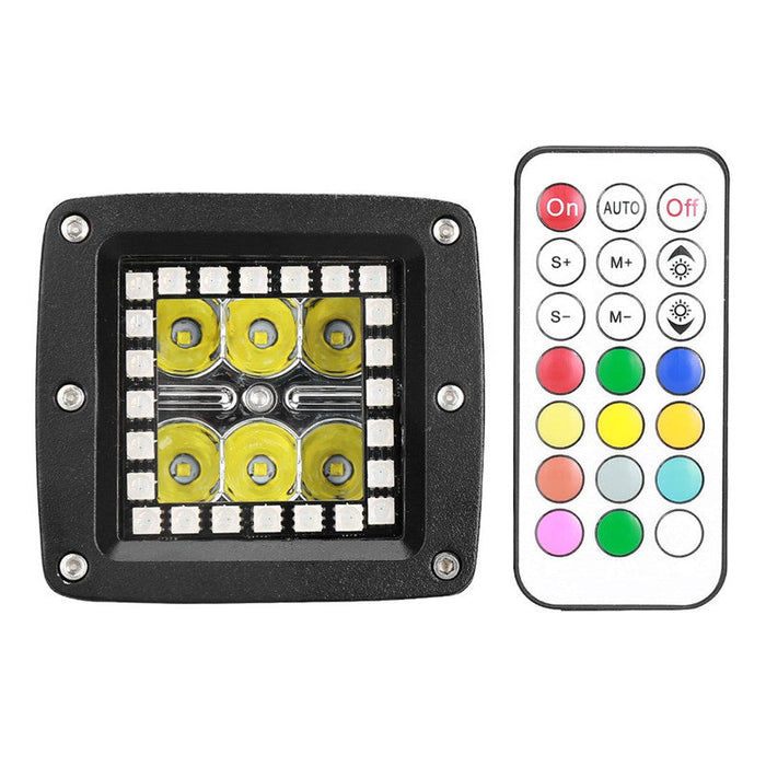 3" 18W Square LED Pods Light with RGB Halo for Jeep Off-Road Truck