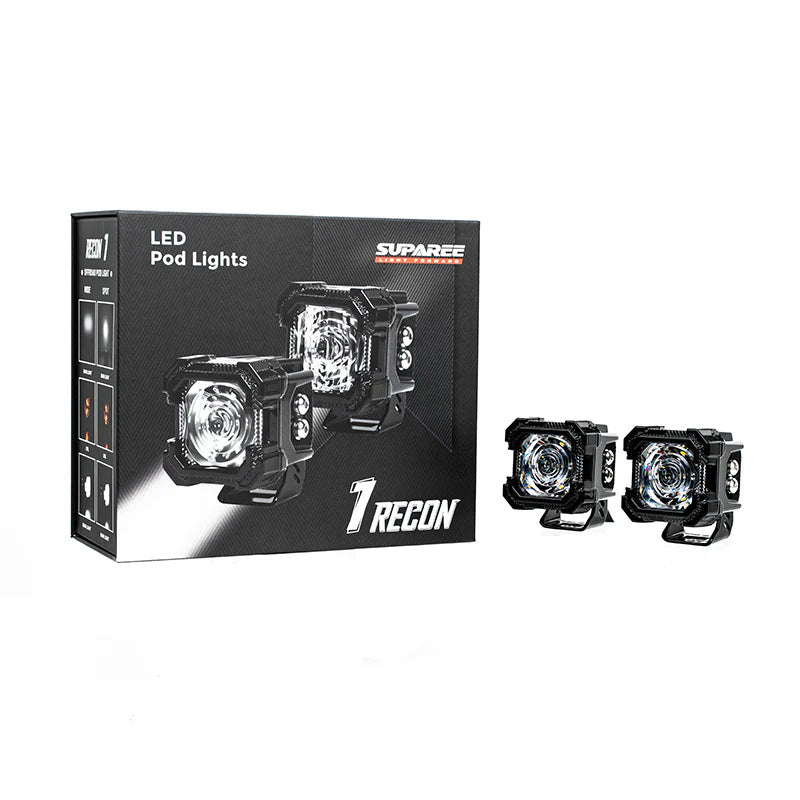 Suparee Recon 1 2" LED Pod Lights Spot Flood Beam With Amber DRL