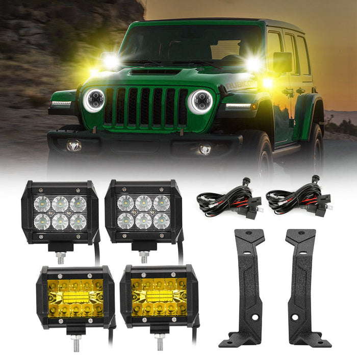 Suparee Jeep A-pillar LED Work Lights Amber & White with Brackets for Wrangler JL JLU
