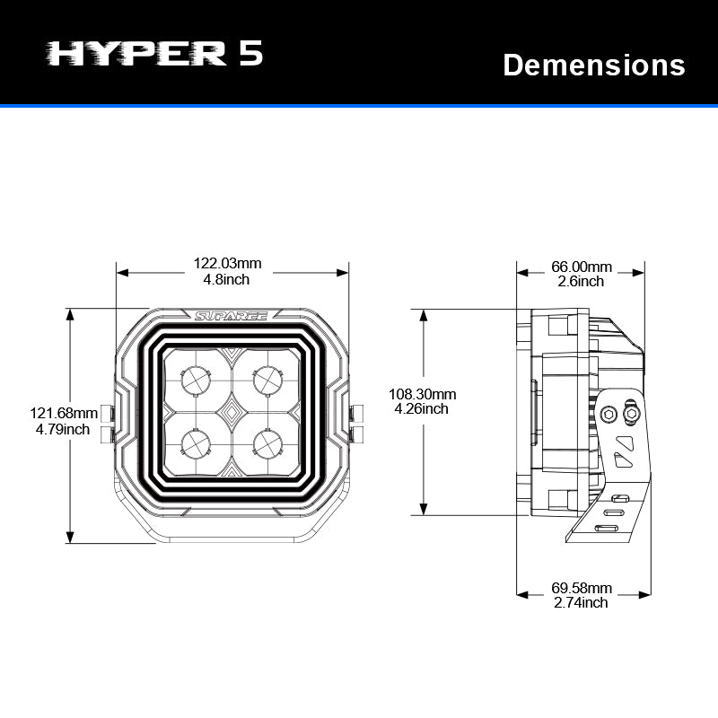 SUPAREE HYPER 5 inch Led Off-Road Lights | IP68/69K Waterproof, DRL & Stepped Halo Twin Kit
