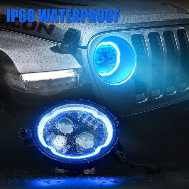 These Jeep Gladiator headlights are sealed against moisture and feature an aluminum die-cast bottom with three breathing holes and a solid PC lens, ensuring waterproof protection with an IP68 rating.