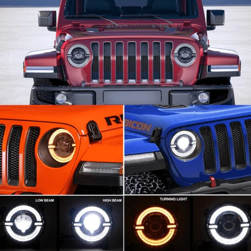 Illuminate your Jeep Gladiator with Halo LED Headlights, offering Low Beam, High Beam, DRL, and Turn Signals for a stylish and functional lighting upgrade.