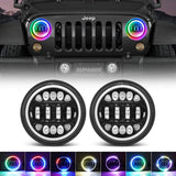 Suparee 7" Jeep RGBW Halo LED Headlights with Amber Turn Signal for 1997+ Wrangler