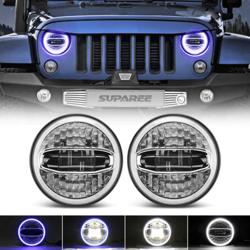 Jeep Wrangler Halo Headlights feature a unique transition as the halo shifts from blue to white within 3 seconds once the Daytime Running Lights (DRL) are activated.