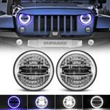 Suparee 7'' Jeep LED Halo Headlights with Blue to White for 1997+ Wrangler