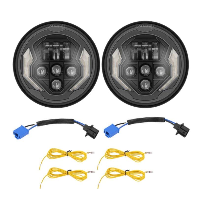The package includes a pair of Multi-Function 7" LED Headlights along with a convenient Wiring Harness for a complete and hassle-free installation.
