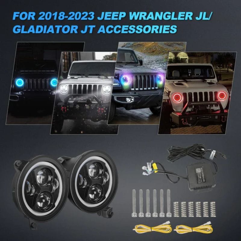 Jeep Halo Headlights for 2018-2024 Wrangler JL & Gladiator