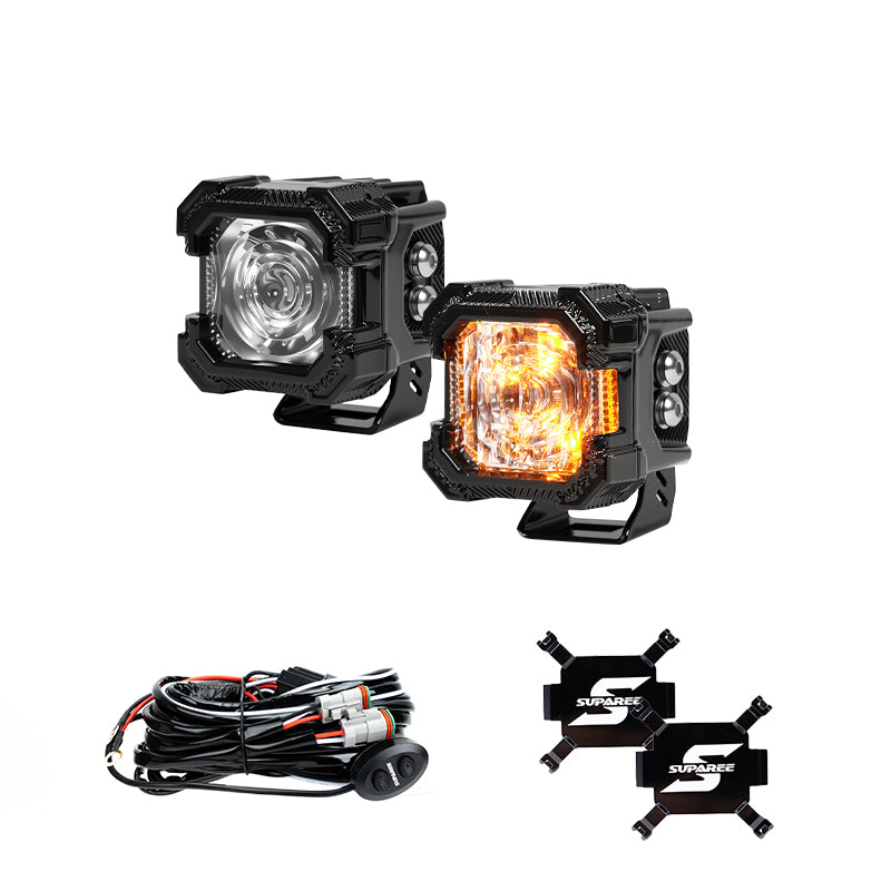 Suparee Recon 1 2" LED Pod Lights Spot Flood Beam With Amber DRL