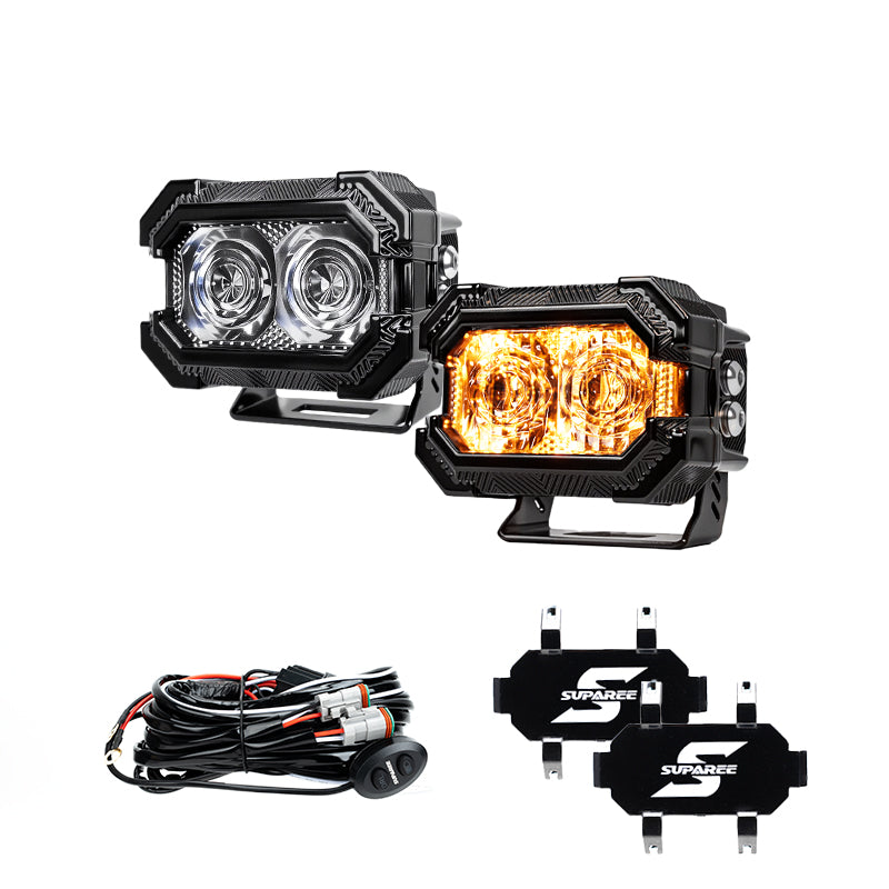 Suparee Recon 2 3" LED Pods with Amber DRL Spot and Wide Beam