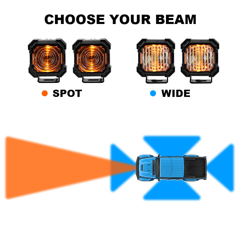 Suparee Recon 1 2" LED Pod Lights Spot Flood Beam With Amber DRL