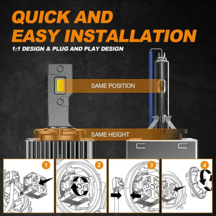 The d1s headlight bulb offers quick and easy installation with plug-N-paly design.