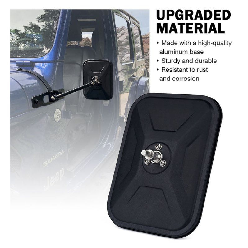 Black Aluminum Doorless Side Mirrors for Jeep Wrangler JL — SUPAREE