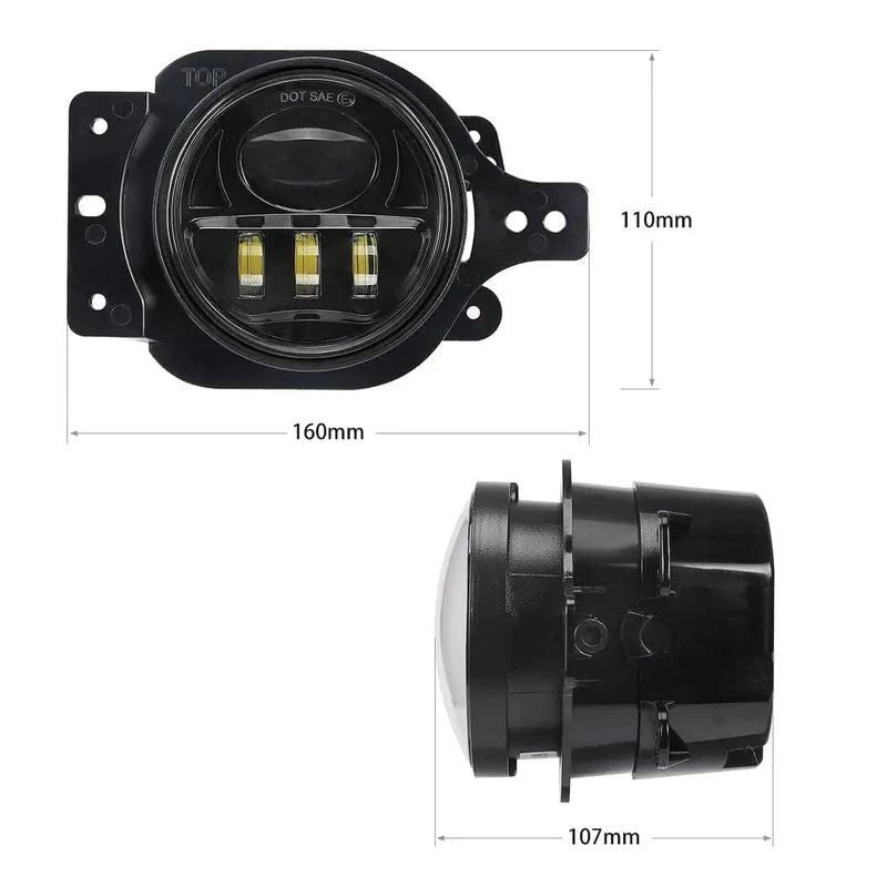 The fog lights for jeep wrangler are 4 inches, with a set of 2 for both the driver and passenger sides.