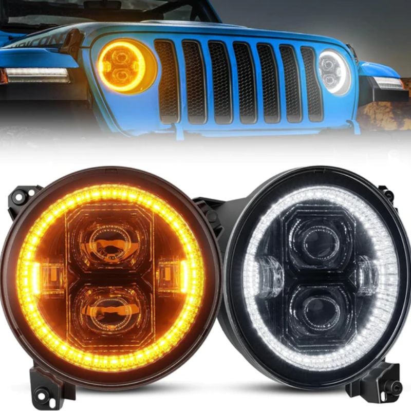 Our Jeep Gladiator Headlights boast a breakthrough design with an upgraded White+Amber Halo, enhancing both style and functionality in their 9-inch structure.