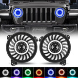 Suparee 9" Jeep RGBW LED Headlights with 3D Lens for 2018+ Wrangler JL & Gladiator JT