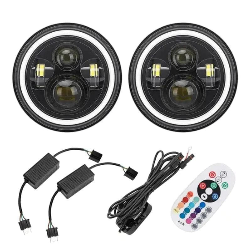 We offer a pair of Jeep JK Halo Headlights, including one handheld remote control, one controller with wire harness, and H4 to H13 adapters.