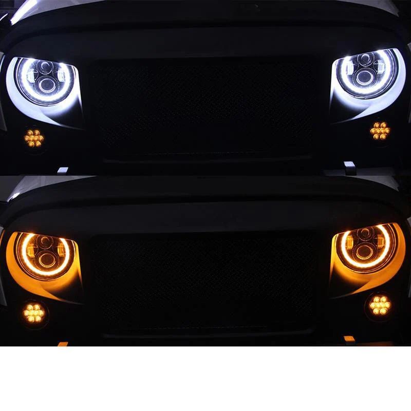 These Jeep JK headlights are equipped with white and amber halo.