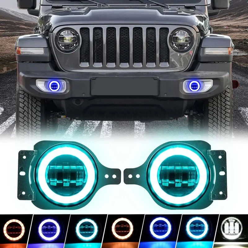 Enhance your Jeep with fog lights boasting an RGB halo and a 3D RGB LED lens design. Enjoy preset static colors and patterns, adding a vibrant touch to your vehicle's appearance.