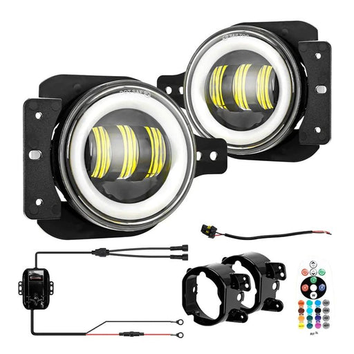 The Jeep fog lights package includes a pair of RGB LED Fog Lights and clear wire installation instructions, ensuring a seamless and stylish installation.