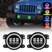 Jeep Wrangler fog lights with RGB halo, easily controlled via Bluetooth for personalized and vibrant lighting experiences.
