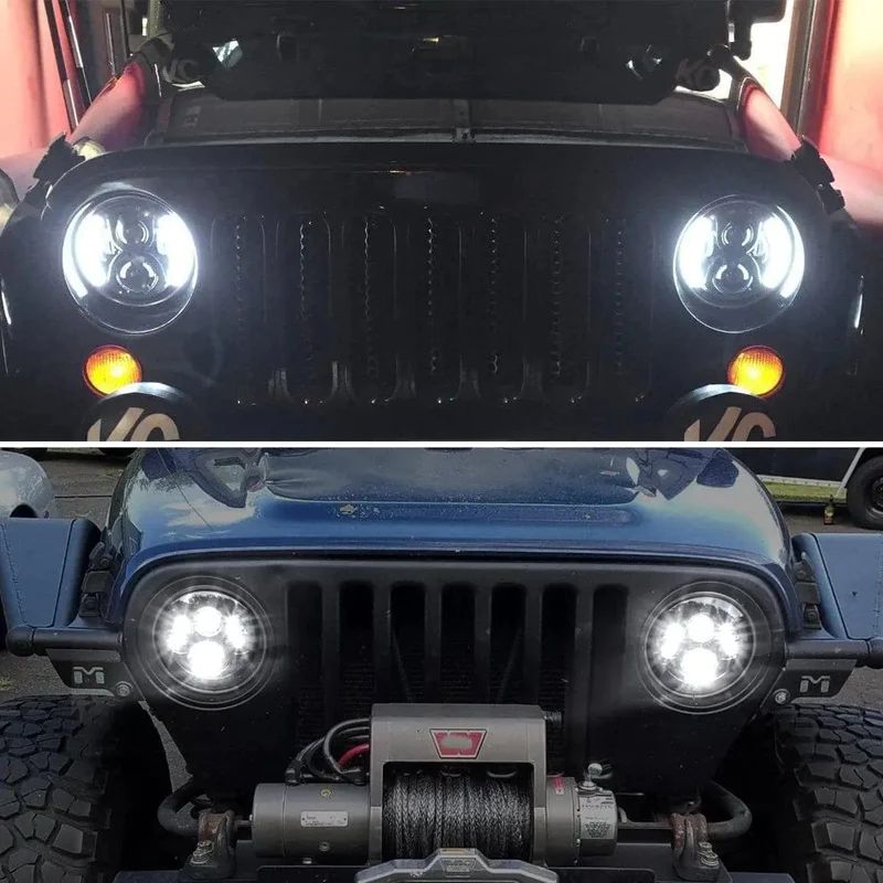 Upgrade your model with Jeep Wrangler Halo Headlights featuring amber and white turn signals, illuminating your path with style.