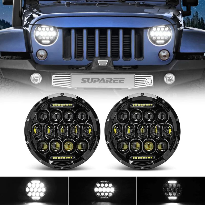  Illuminate your Jeep Wrangler with LED headlights featuring High Beam, Low Beam, and Daytime Running Lights for enhanced visibility.