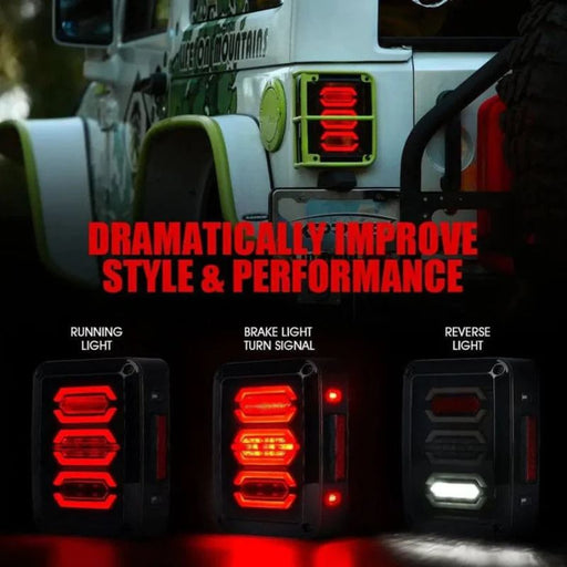 Jeep Wrangler JK LED Tail Lights offer 3 versatile lighting modes for enhanced functionality.