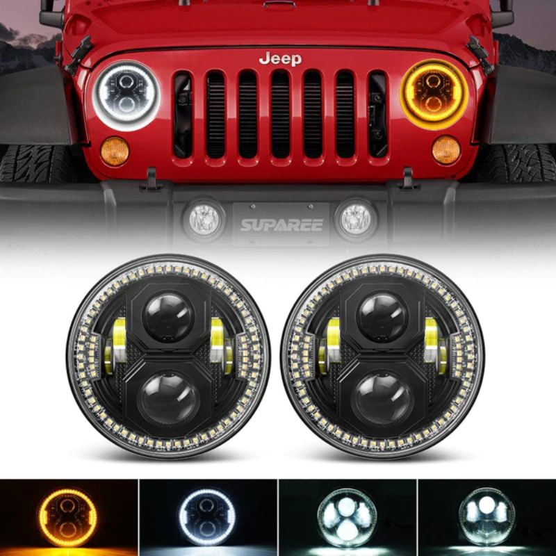 jeep wrangler led headlights with 4 Light Modes, including High Beam, Low Beam, Day Running Lights, Turn Signal Lights.