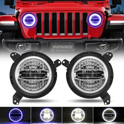 Experience superior lighting with our LED headlights for Jeep Wrangler, featuring a halo that seamlessly transitions from blue to white within 3 seconds once the Daytime Running Lights (DRL) are activated.