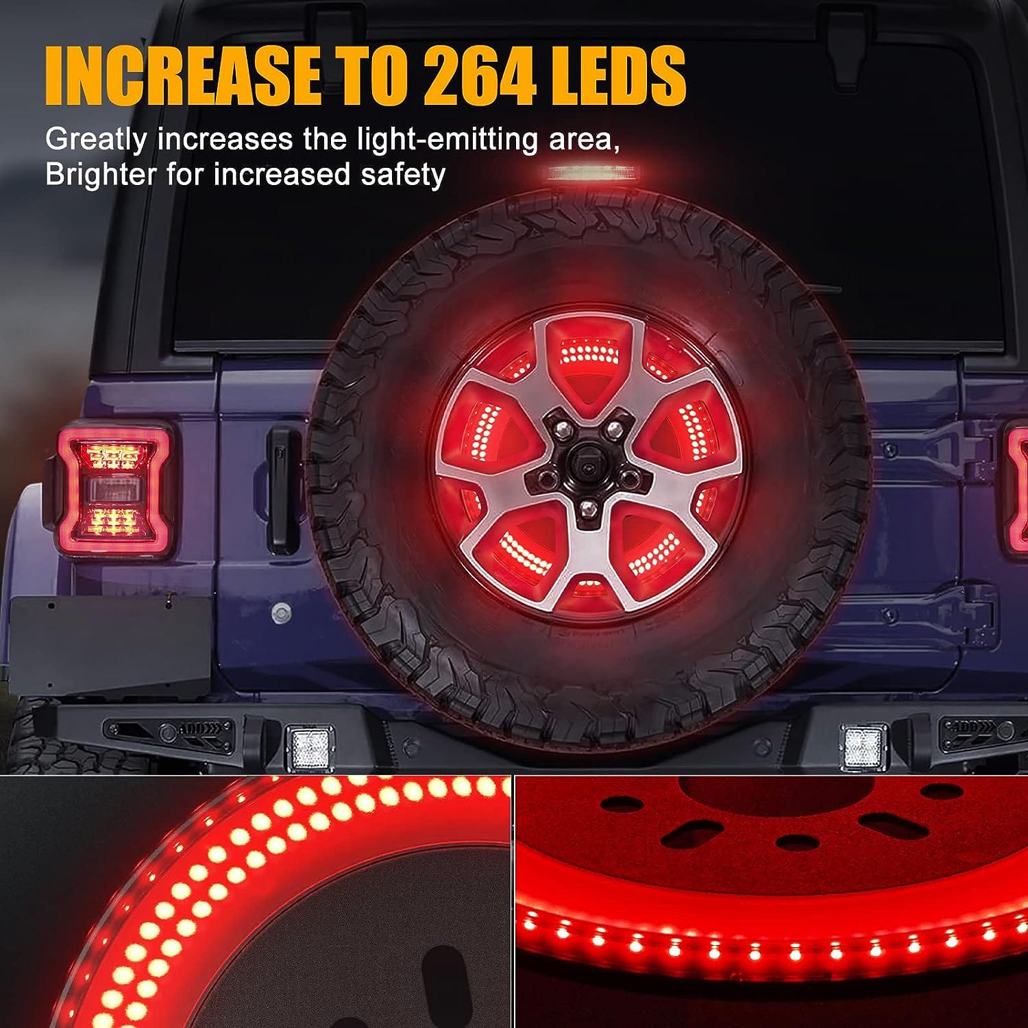 SUPAREE CAFOPAR Spare Tire Brake Light Plug & Play, 4th Fourth Brake Light LED Ring Wheel Light Compatible with Ford Bronco 2021 2022 2/4 door Product description