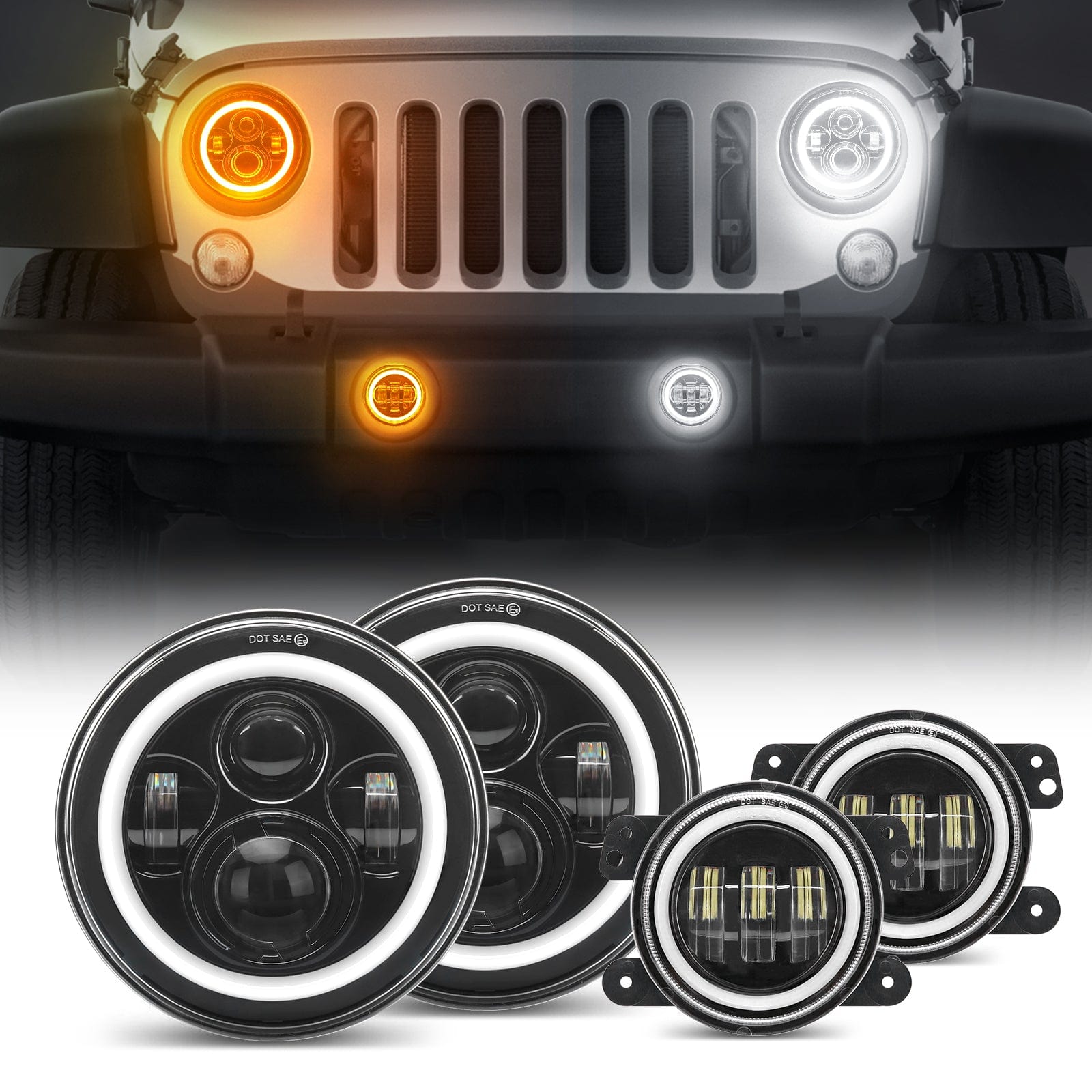 SUPAREE.COM Jeep Combo Suparee 7" LED Yellow Headlight & 4" Fog Light Set For Jeep Wrangler JK Product description