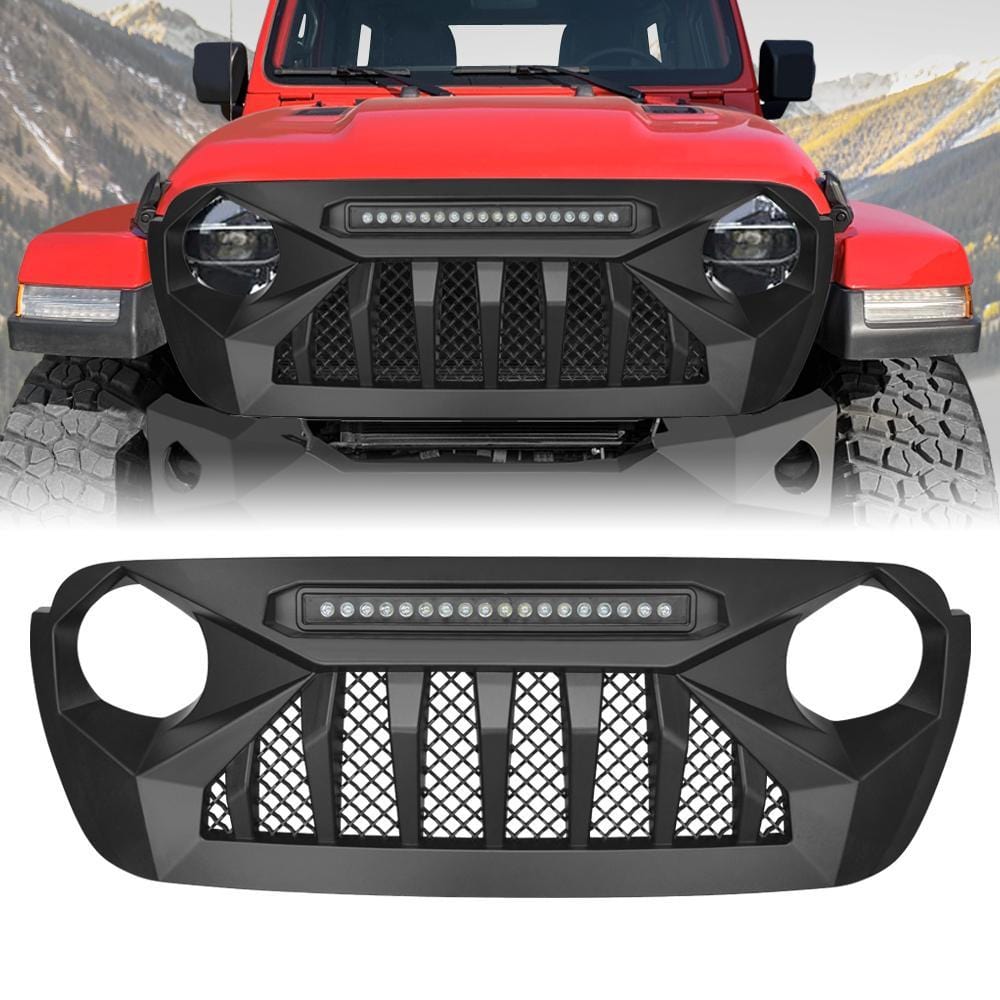 SUPAREE.COM Jeep Grille Demon Jeep Front Grill with LED Light Bar for Wrangler JL & Gladiator JT Product description