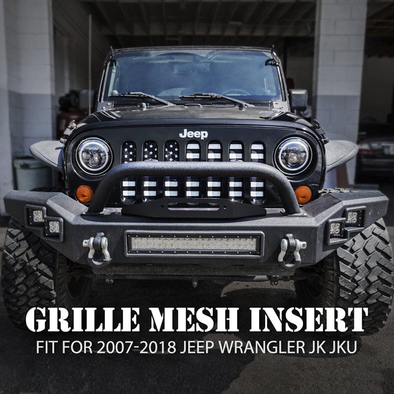 SUPAREE.COM Jeep Grille Insert Jeep Grille Insert with Blue Stripe Flag For 2007-2018 Wrangler JK JKU Product description