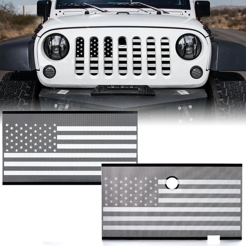SUPAREE.COM Jeep Grille Insert Jeep Grille Insert with White Stripe Flag For 2007-2018 Wrangler JK JKU Product description