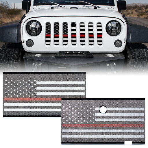 SUPAREE.COM Jeep Grille Jeep Grille Insert with Red Stripe Flag For 2007-2018 Jeep Wrangler JK JKU Product description