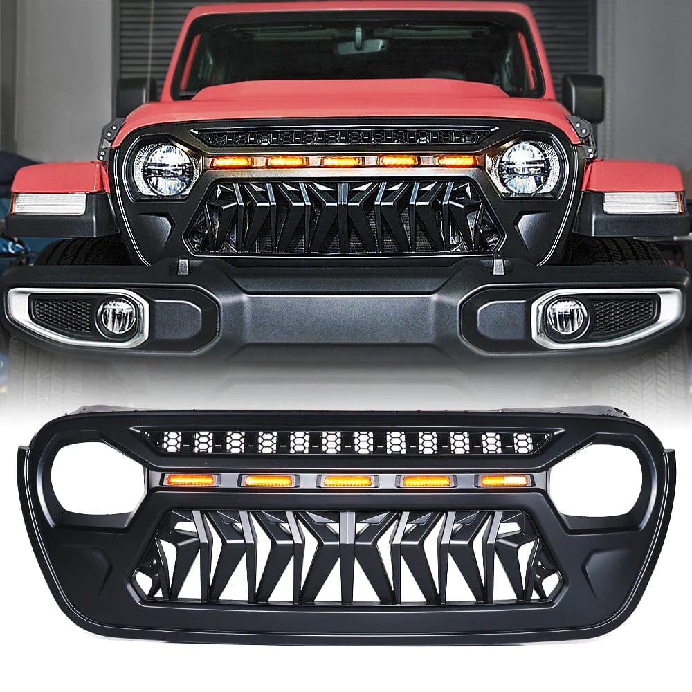 SUPAREE.COM Jeep Grille Jeep Wrangler Angry Grille with Amber LED Lights for Jeep JT/JL Product description