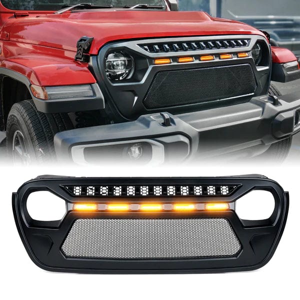 SUPAREE.COM Jeep Grille Jeep Wrangler Mesh Grille with Amber LED Lights for 2018-Later JL/JT Product description